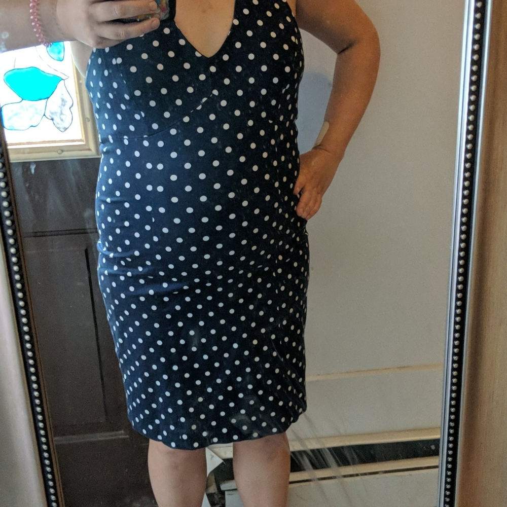 Halter  Navy polka dot  stretch dress